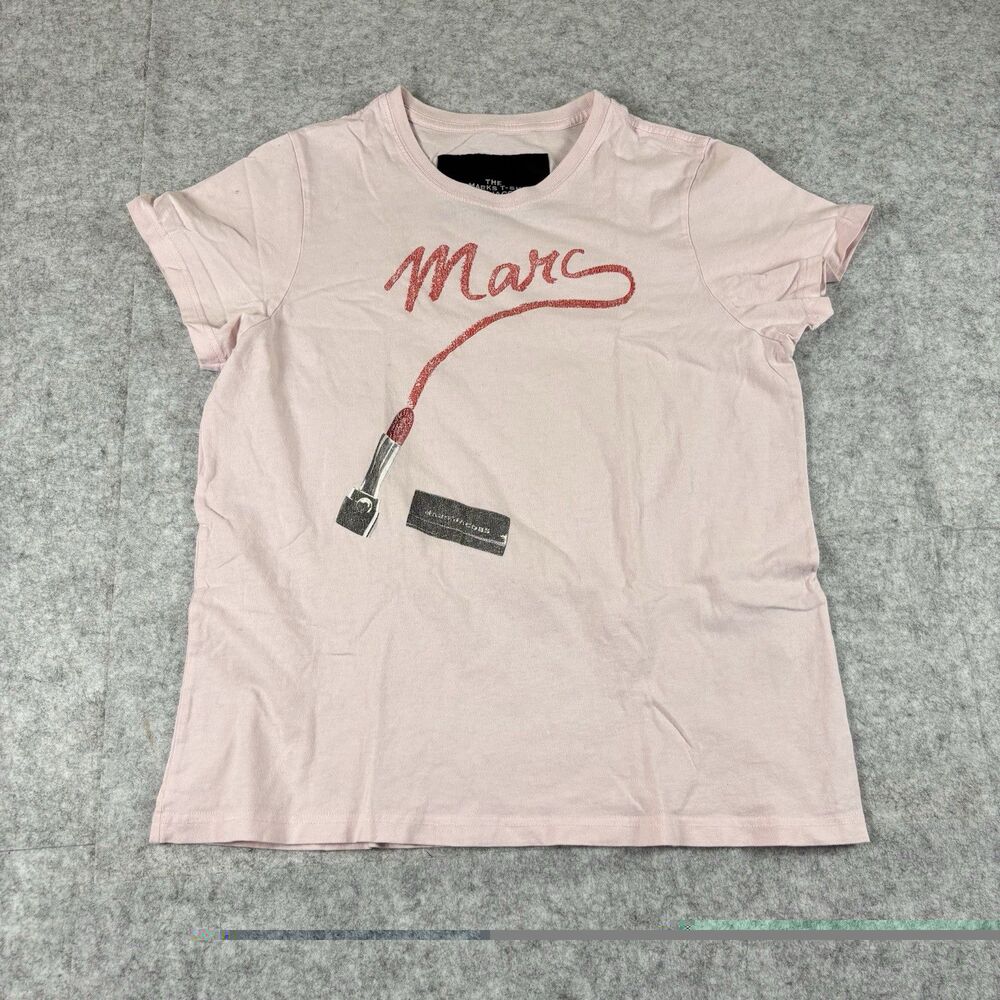 Marc Jacobs The St. Marks Lipstick Logo Pink T-Shirt Tee Women’s Large EUC